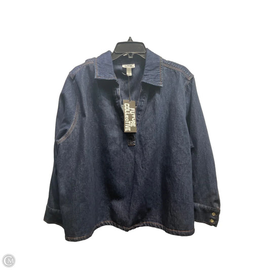 Top Long Sleeve By Future Collective In Blue Denim, Size: Xxl