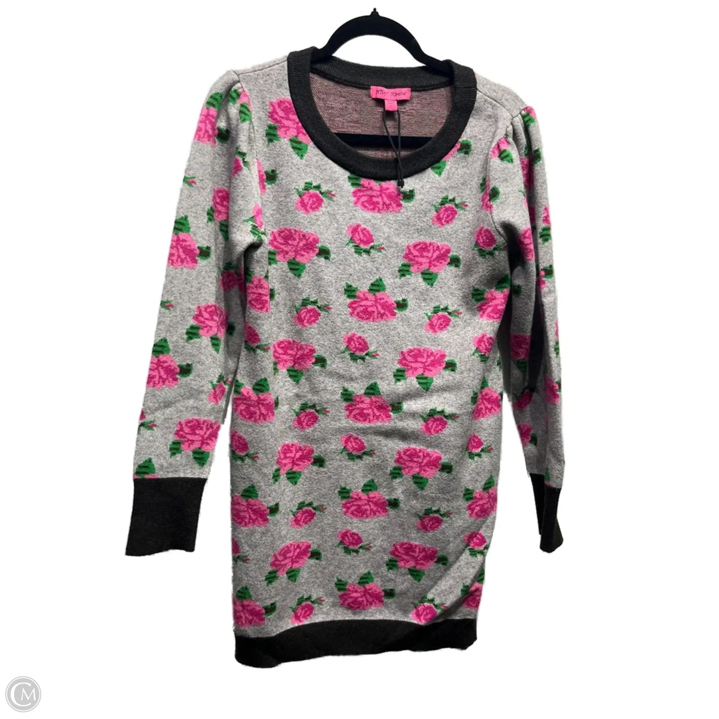 Dress Sweater By Betsey Johnson In Grey & Pink, Size: L