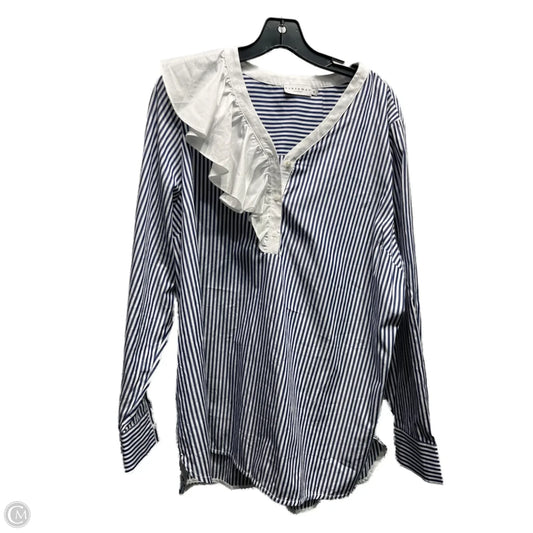 Top Long Sleeve By harshman In Blue & White, Size: 1x