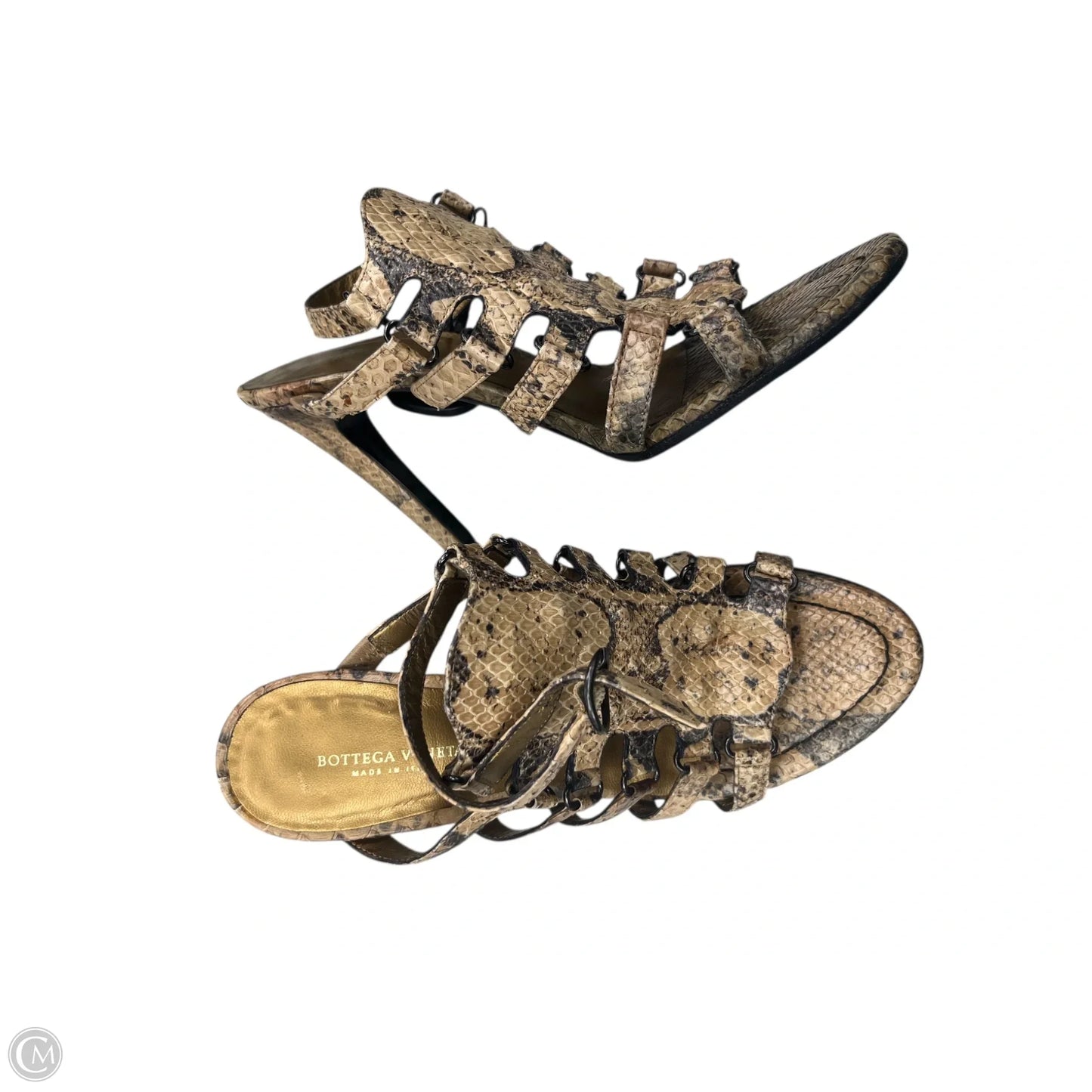 Sandals Luxury Designer By Bottega Veneta In Black & Tan, Size: 6.5