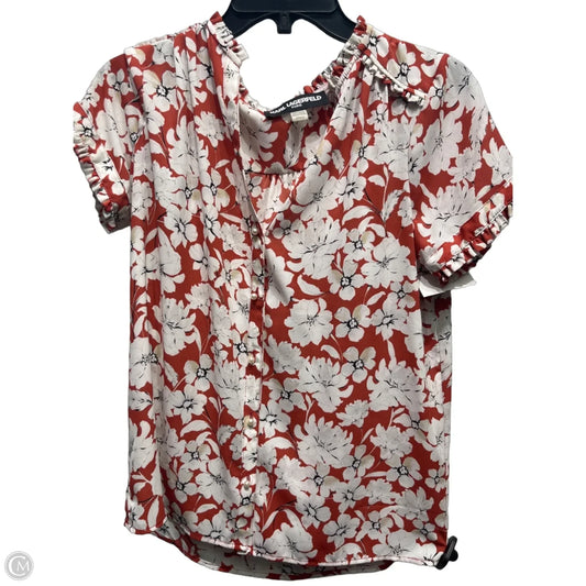 Top Short Sleeve Designer By Karl Lagerfeld In Red & White, Size: M