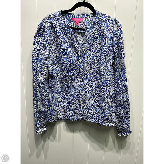 Top Long Sleeve Designer By Lilly Pulitzer In Blue & White, Size: L