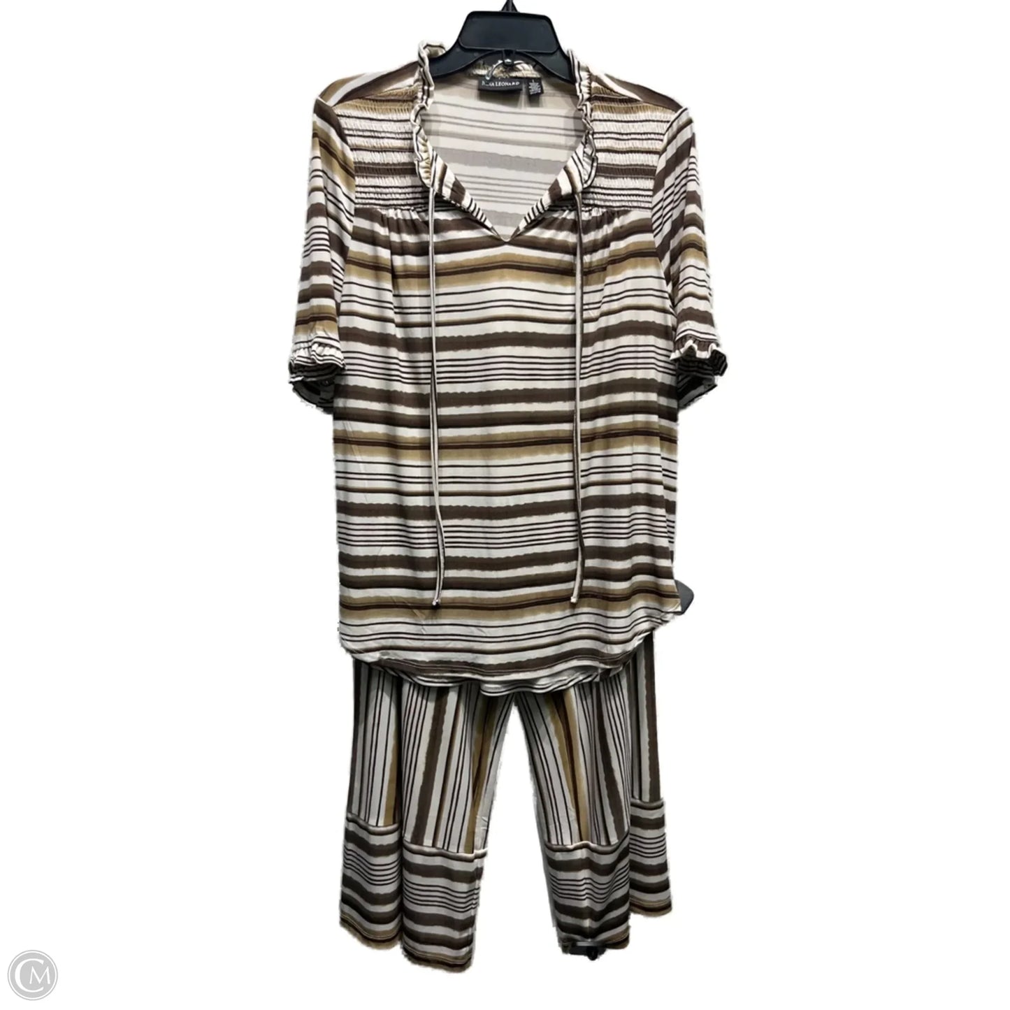 Pants Set 2pc By Nina Leonard In Brown & White, Size: L