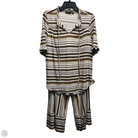 Pants Set 2pc By Nina Leonard In Brown & White, Size: L