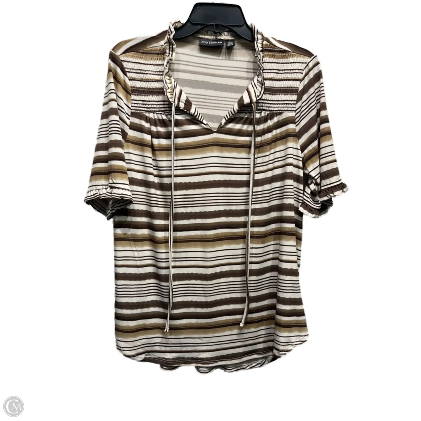 Pants Set 2pc By Nina Leonard In Brown & White, Size: L