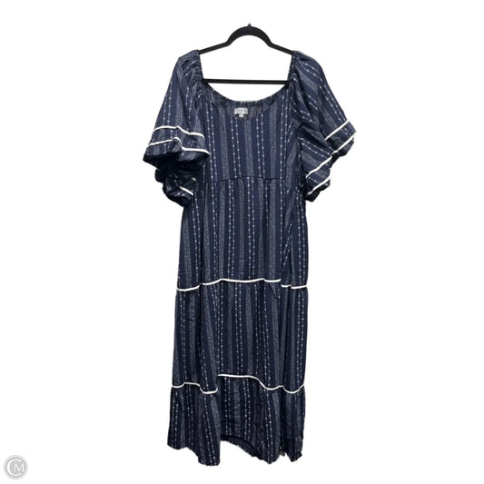 Dress Casual Maxi By Polygram In Blue & White, Size: 3x