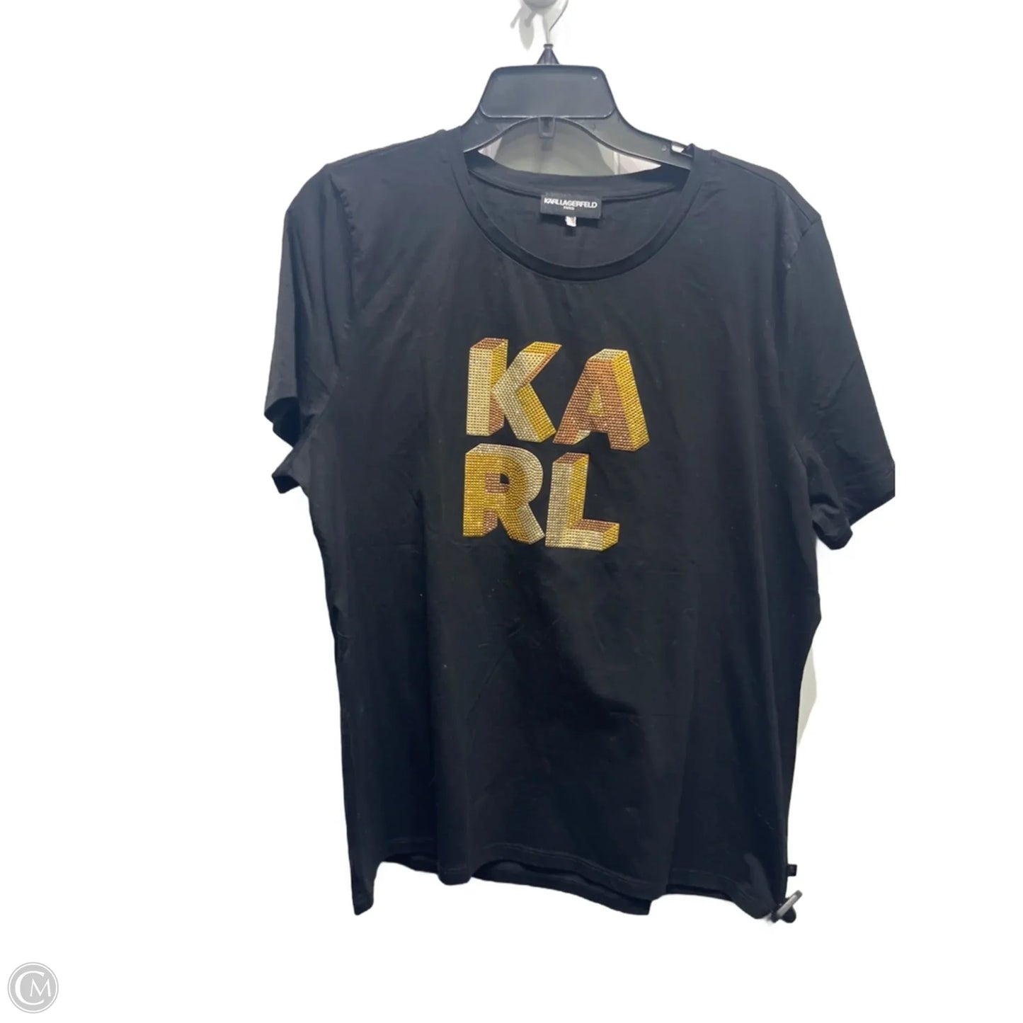 Top Short Sleeve Designer By Karl Lagerfeld In Black & Gold, Size: 10