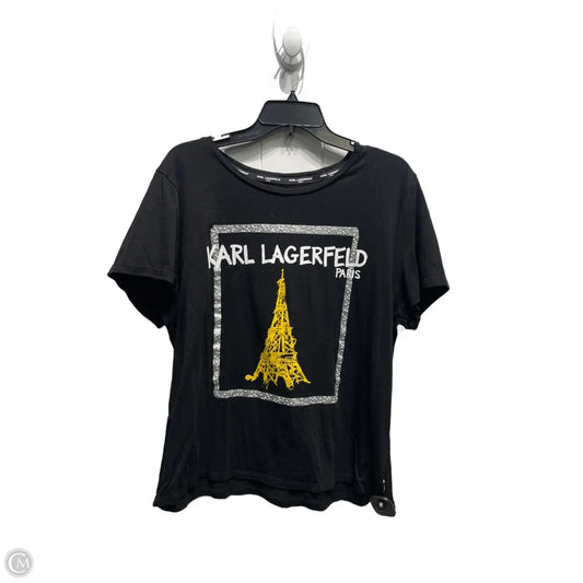 Top Short Sleeve Designer By Karl Lagerfeld In Black & Yellow, Size: Xl