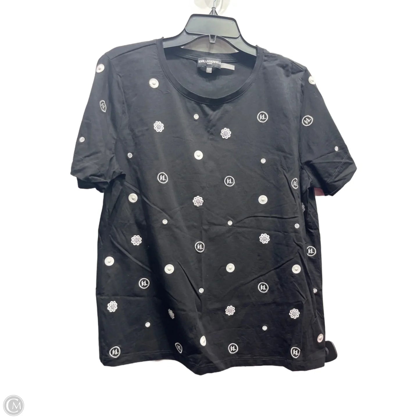 Top Short Sleeve Designer By Karl Lagerfeld In Black & White, Size: L