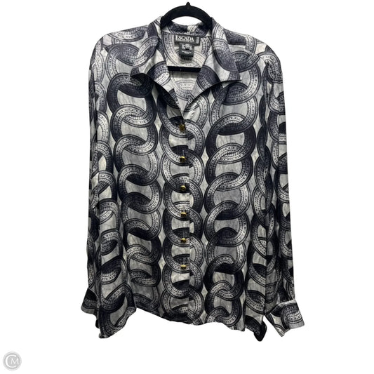 Top 3/4 Sleeve Designer By Escada In Black & Grey, Size: 14