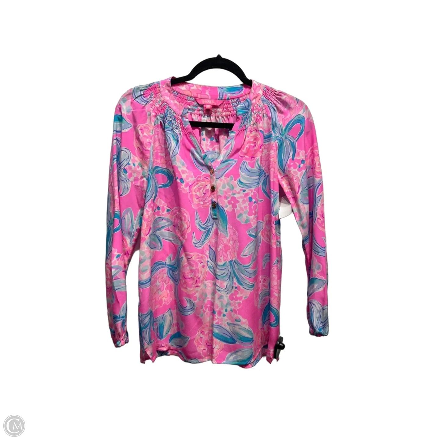 Top Long Sleeve Designer By Lilly Pulitzer In Blue & Pink, Size: Xxs