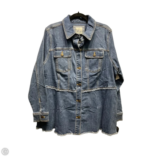 Jacket Shirt By Logo In Blue Denim, Size: 1x