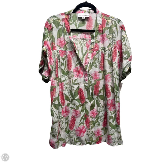 Top Short Sleeve By  ALEX & PARKER  In Green & Pink, Size: 1x