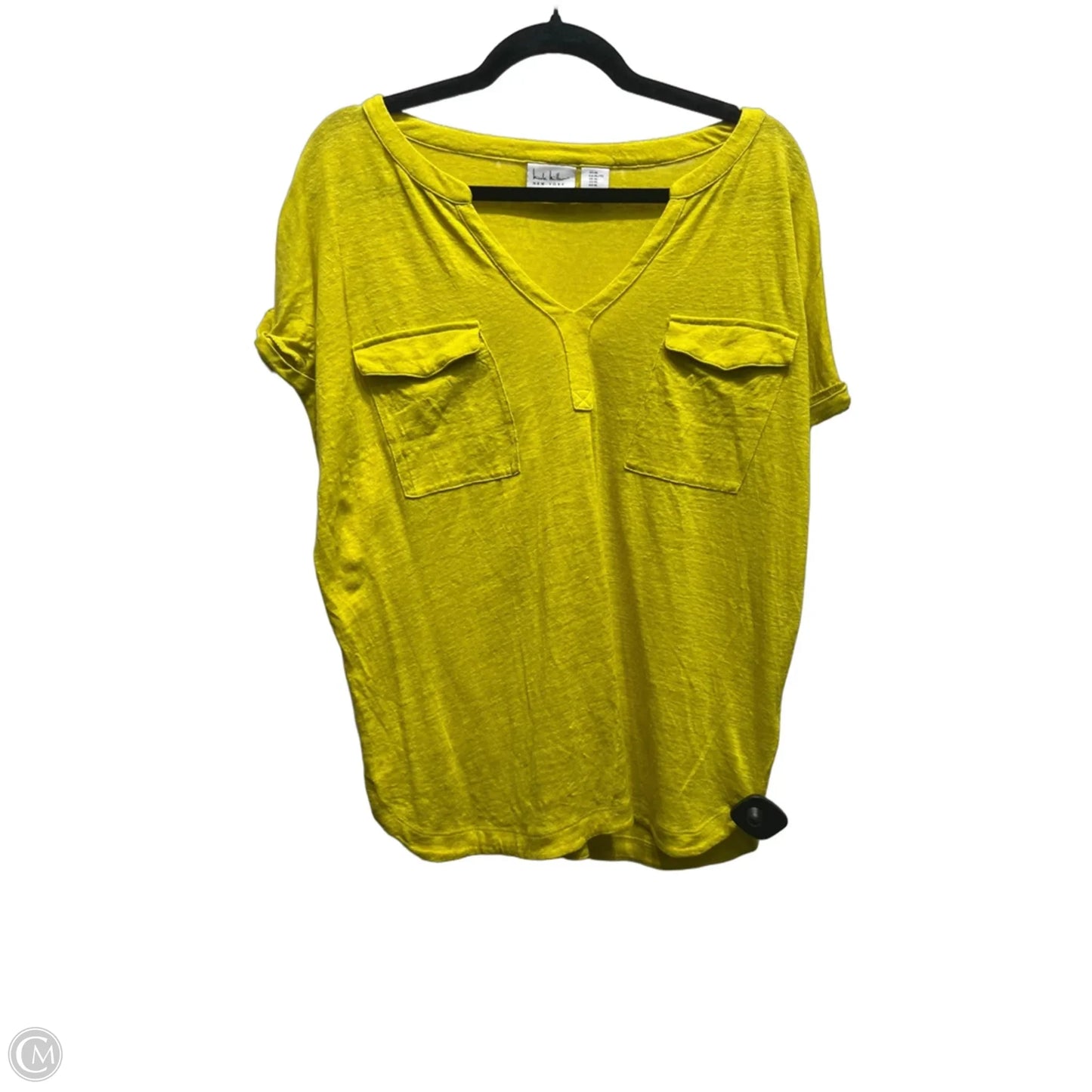 Top Short Sleeve By Nicole Miller In Chartreuse, Size: Xl