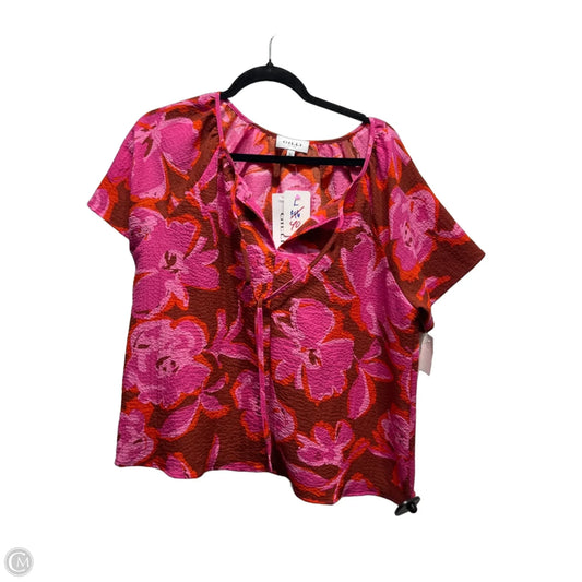 Top Short Sleeve By Gilli In Brown & Pink, Size: L