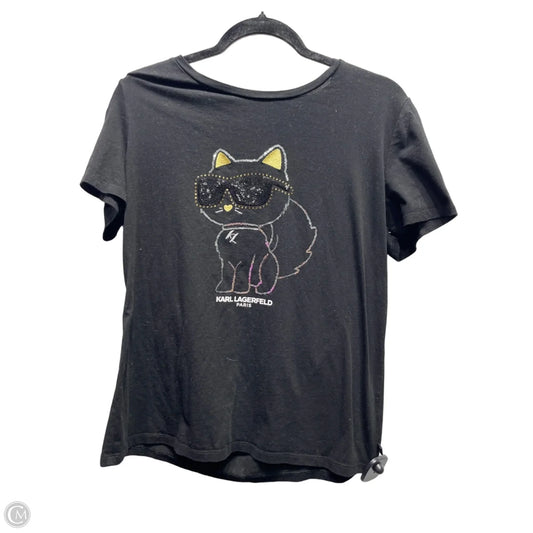 Top Short Sleeve Designer By Karl Lagerfeld In Black & Gold, Size: M