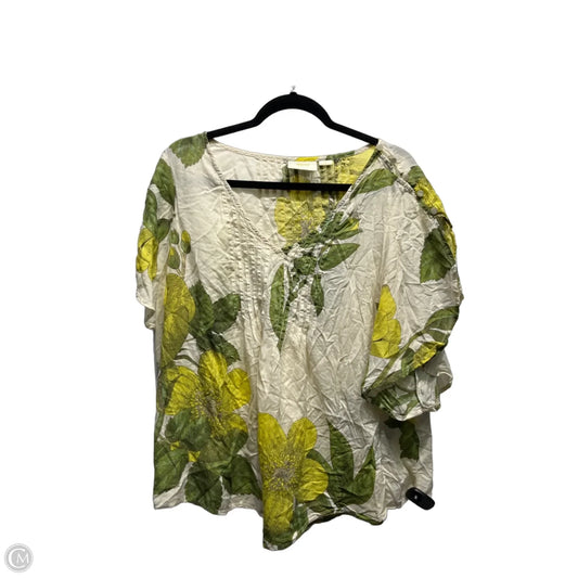 Top Short Sleeve By Maeve In Cream & Green, Size: 12
