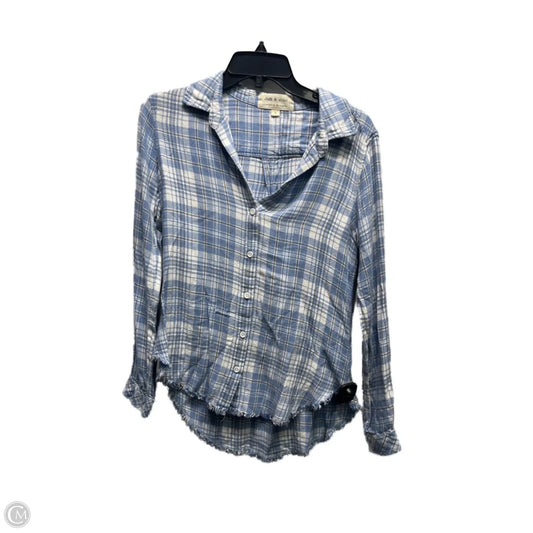 Top Long Sleeve By Cloth & Stone In Blue & White, Size: S