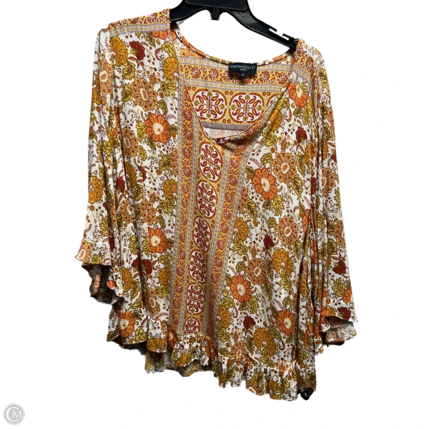 Top Long Sleeve By Cynthia Rowley In Orange & Yellow, Size: 2x