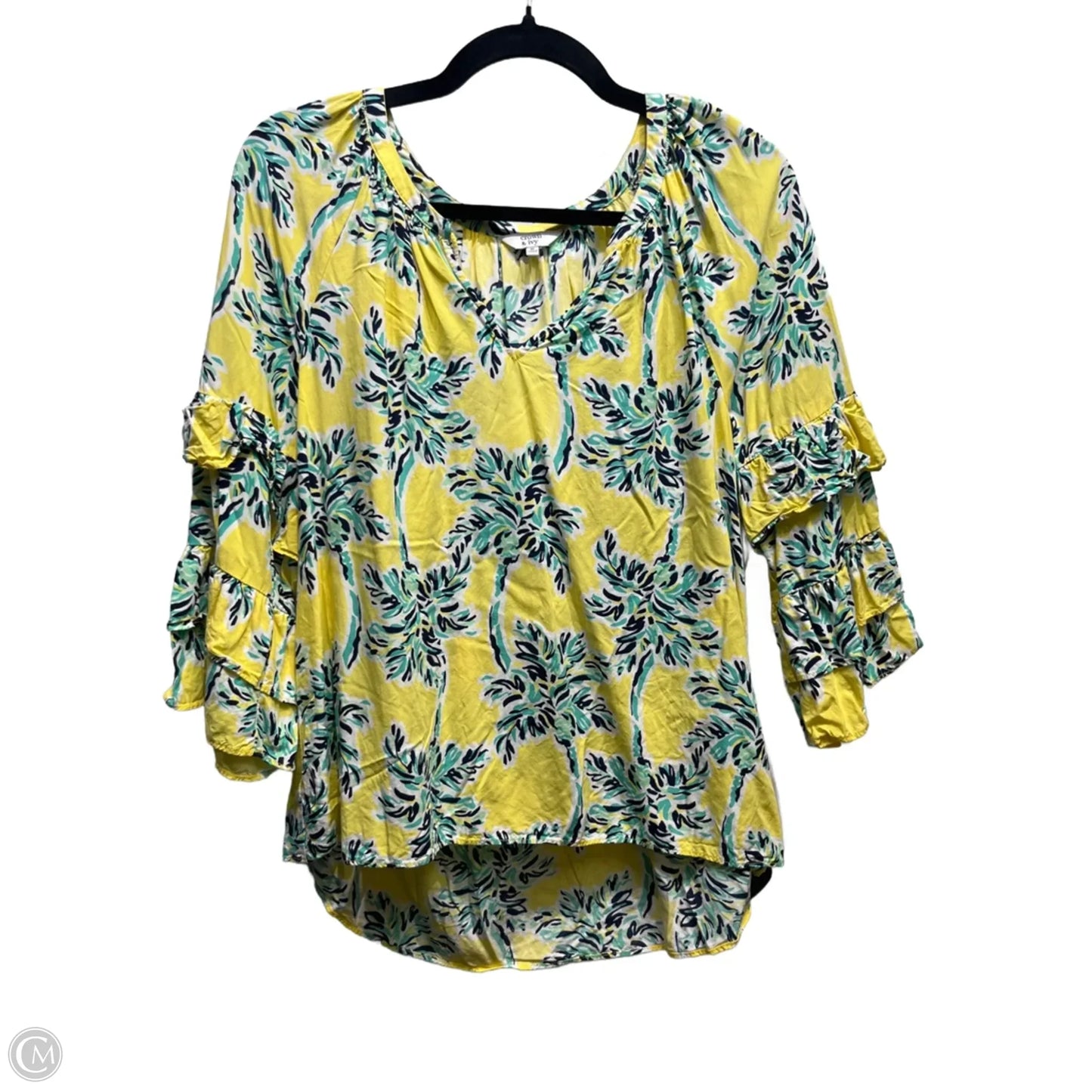 Top Long Sleeve By Crown And Ivy In Green & Yellow, Size: M