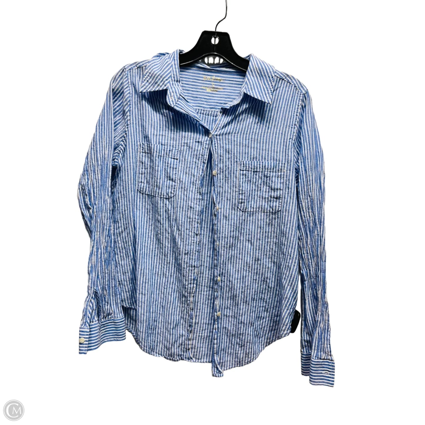 Top Long Sleeve Designer By Lilly Pulitzer In Blue & White, Size: S