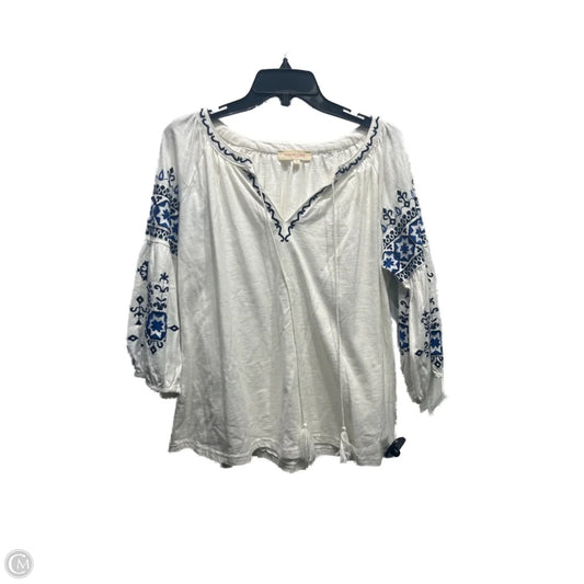 Top Long Sleeve By Solitaire In Blue & White, Size: Xl