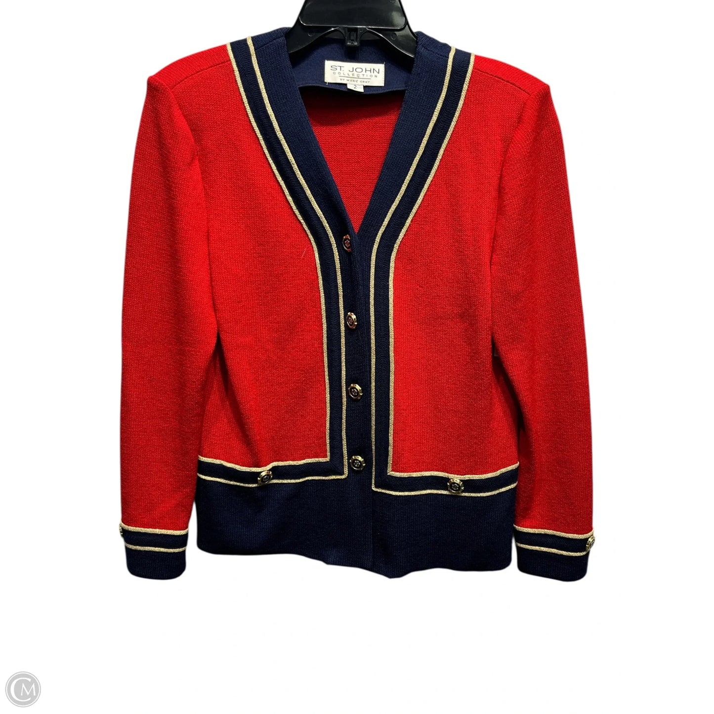 Blazer Luxury Designer By St John Collection In Blue & Red, Size: Xs