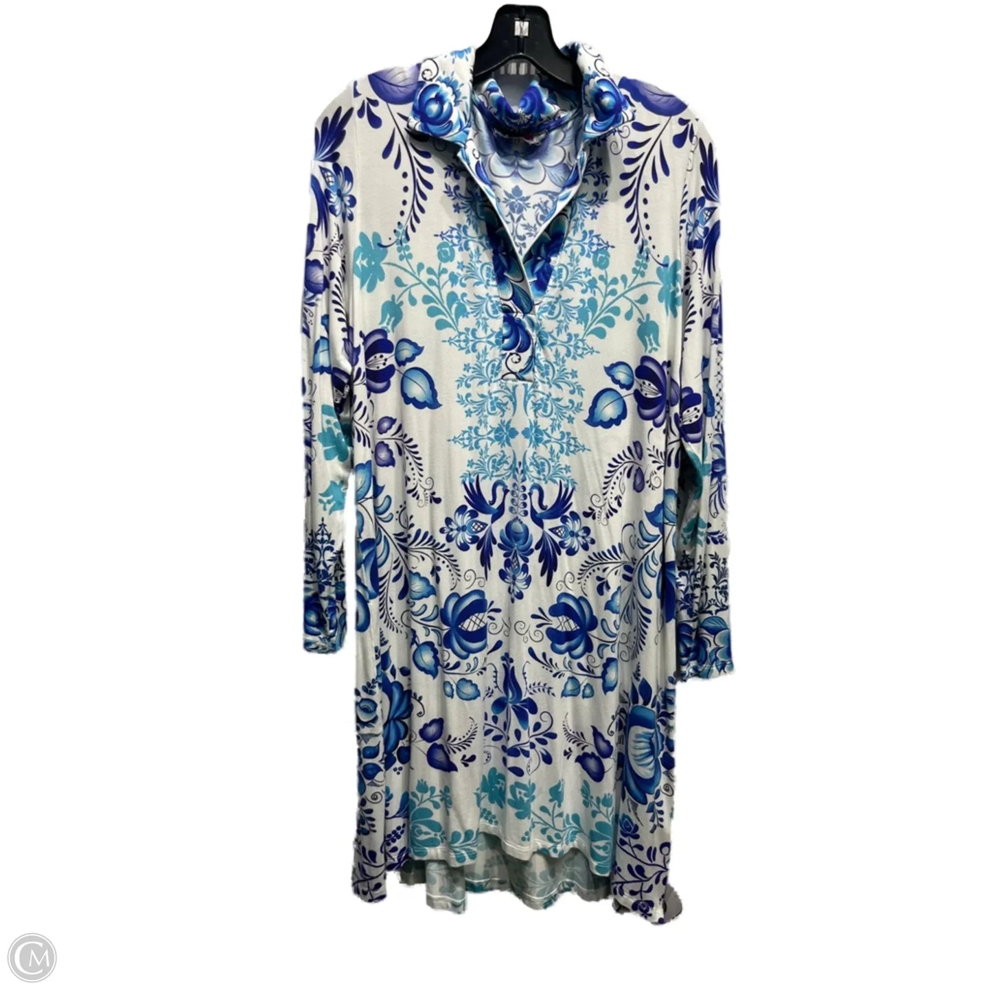 Dress Casual Short By Johnny Was In Blue & White, Size: Xl