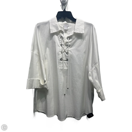 Top Long Sleeve By Chicos In White, Size: Xl