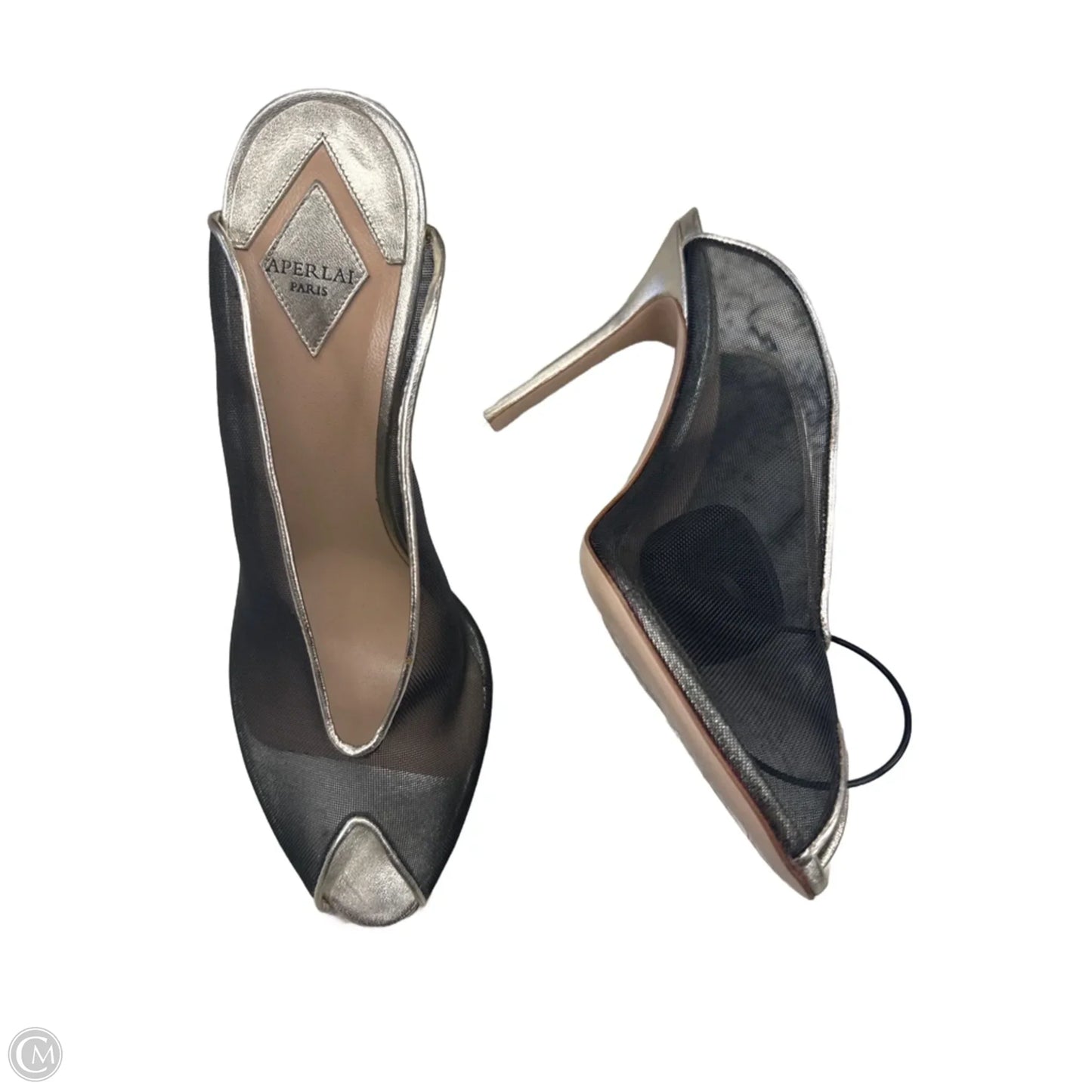 Shoes Heels Stiletto By APERLAI In Black & Gold, Size: 8