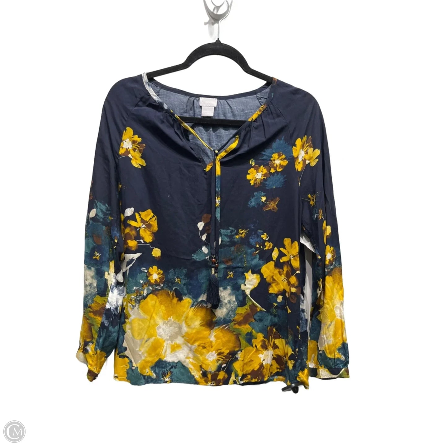 Top Long Sleeve By Chicos In Blue & Yellow, Size: S