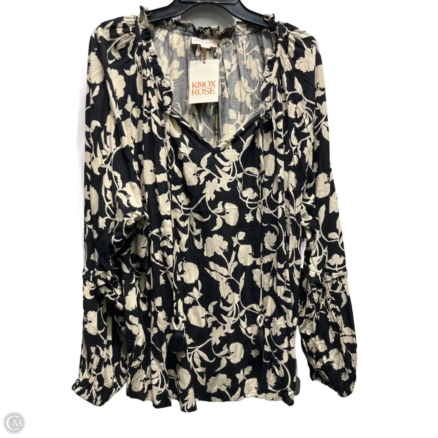 Top Long Sleeve By Knox Rose In Black & Tan, Size: Xxl