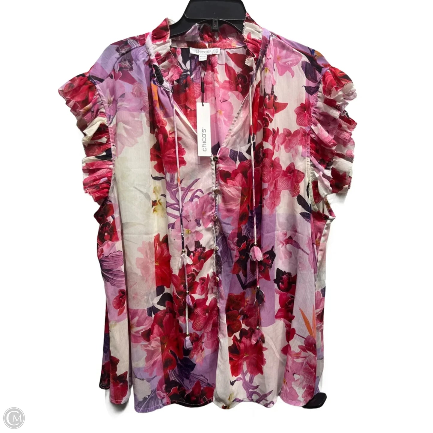 Blouse Short Sleeve By Chicos In Purple & Red, Size: 1x