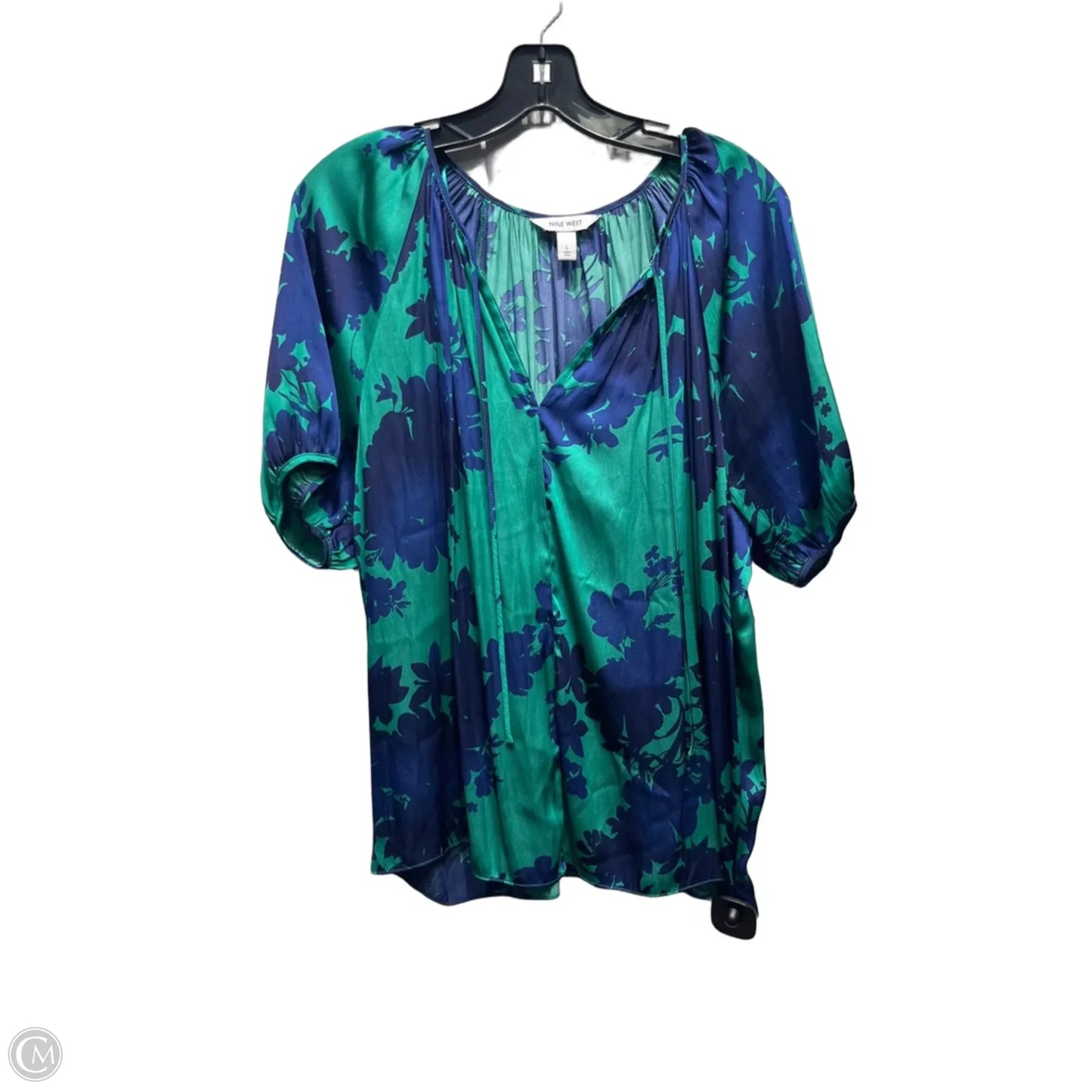 Top Short Sleeve By Nine West Apparel In Blue & Green, Size: L