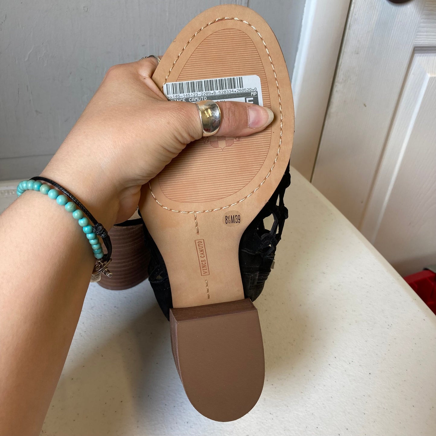 Sandals Heels Block By Vince Camuto In Tan, Size:8.5