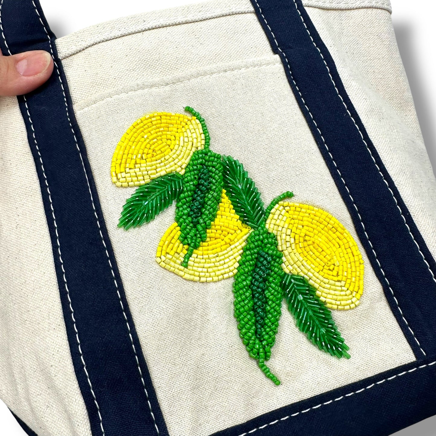 Hartley Beaded canvas lemon Tote By Anthropologie, Size: Small