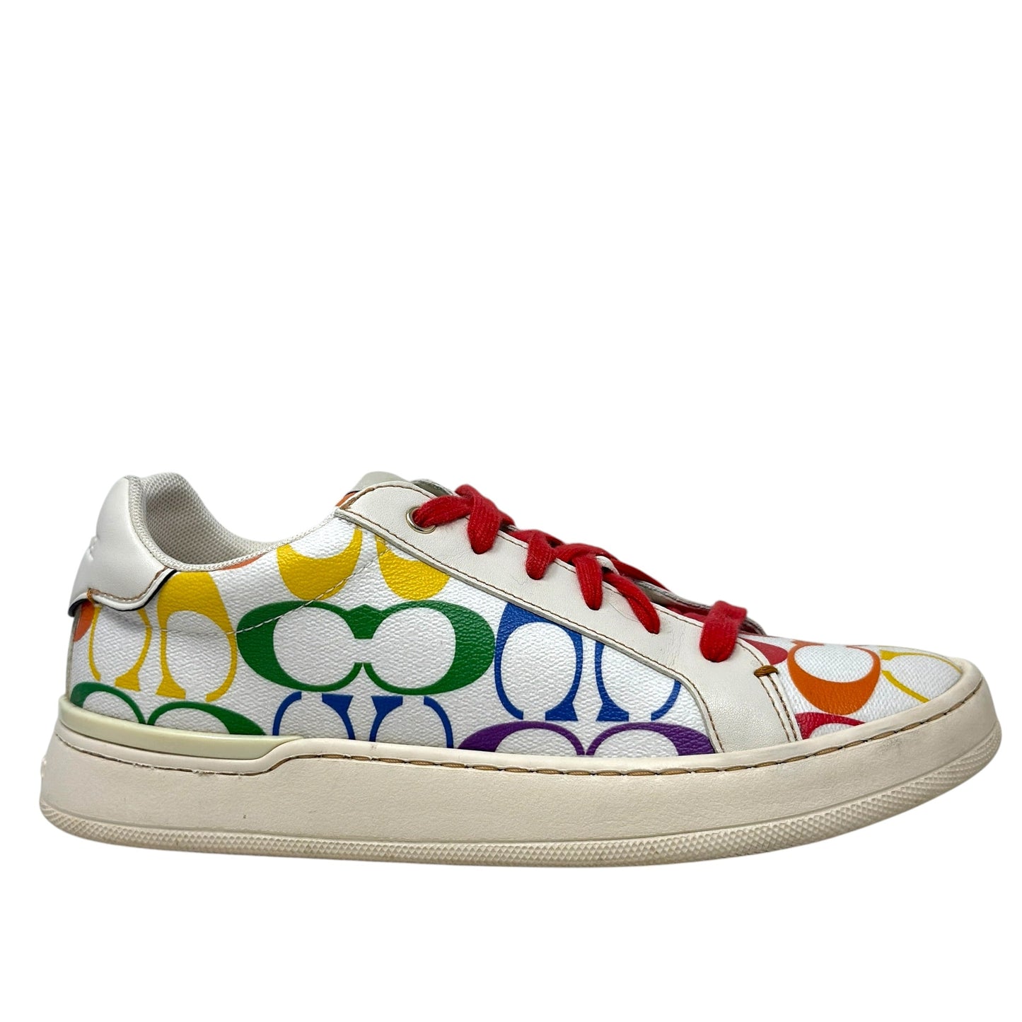 Pride Clip Low Top Sneakers Designer By Coach In Rainbow Signature Canvas, Size: 7