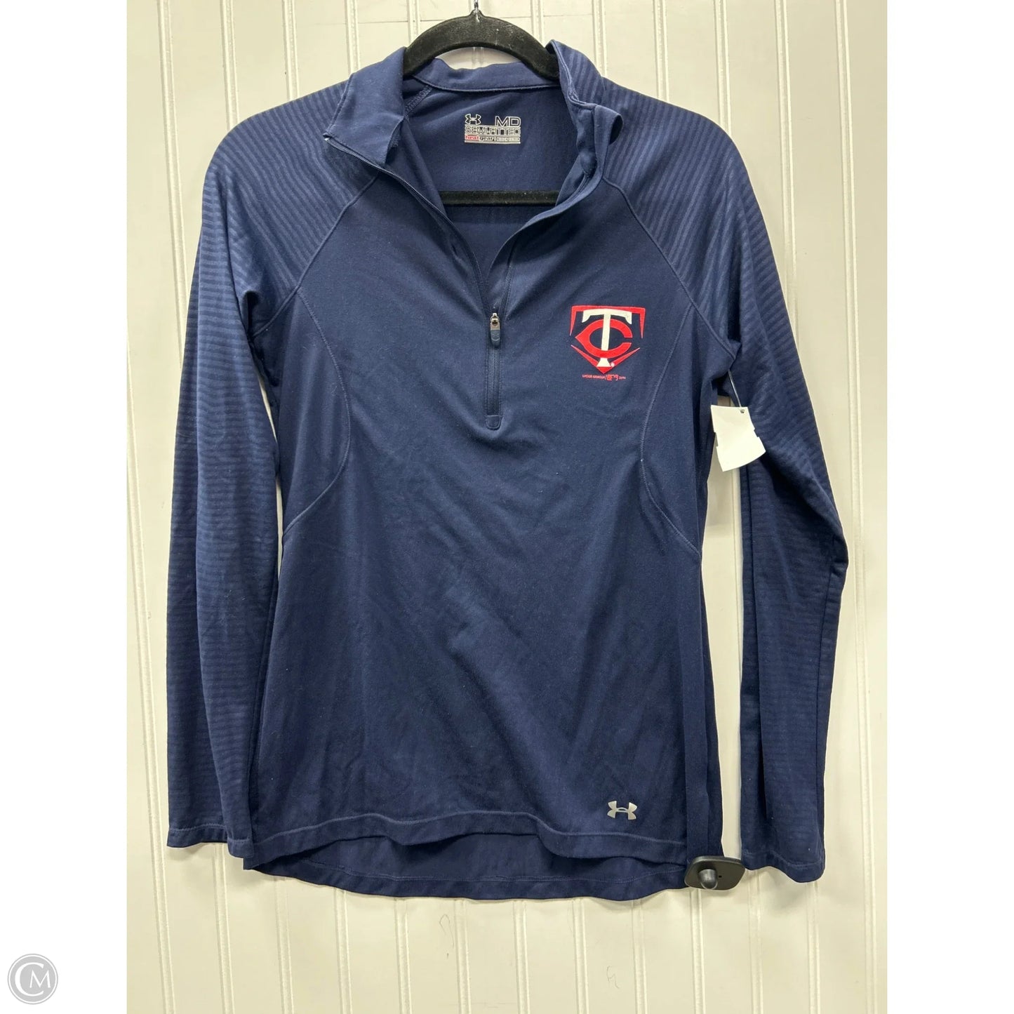 Athletic Top Long Sleeve Collar By Under Armour In Navy, Size: M