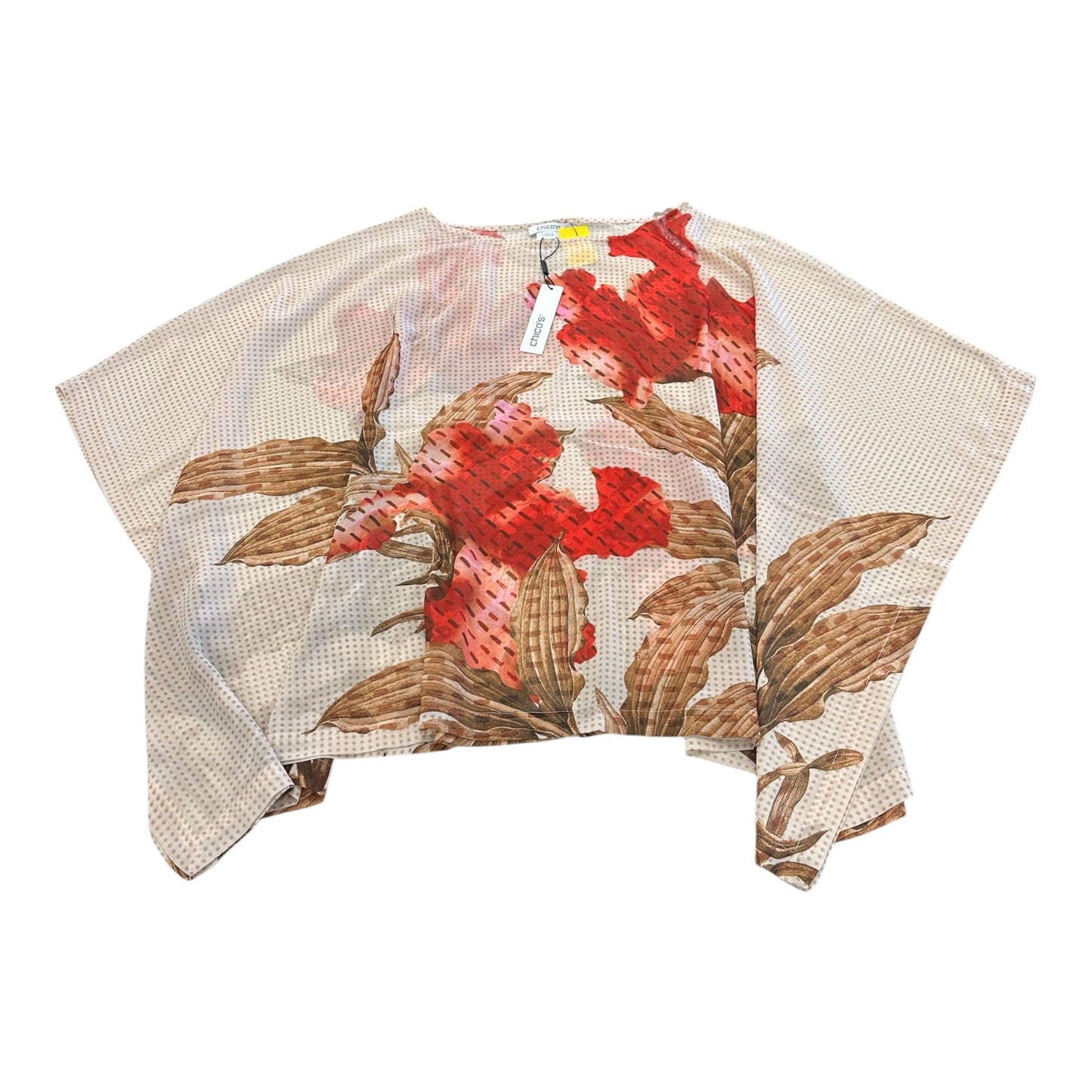 Poncho By Chicos In Red & Tan, Size:L