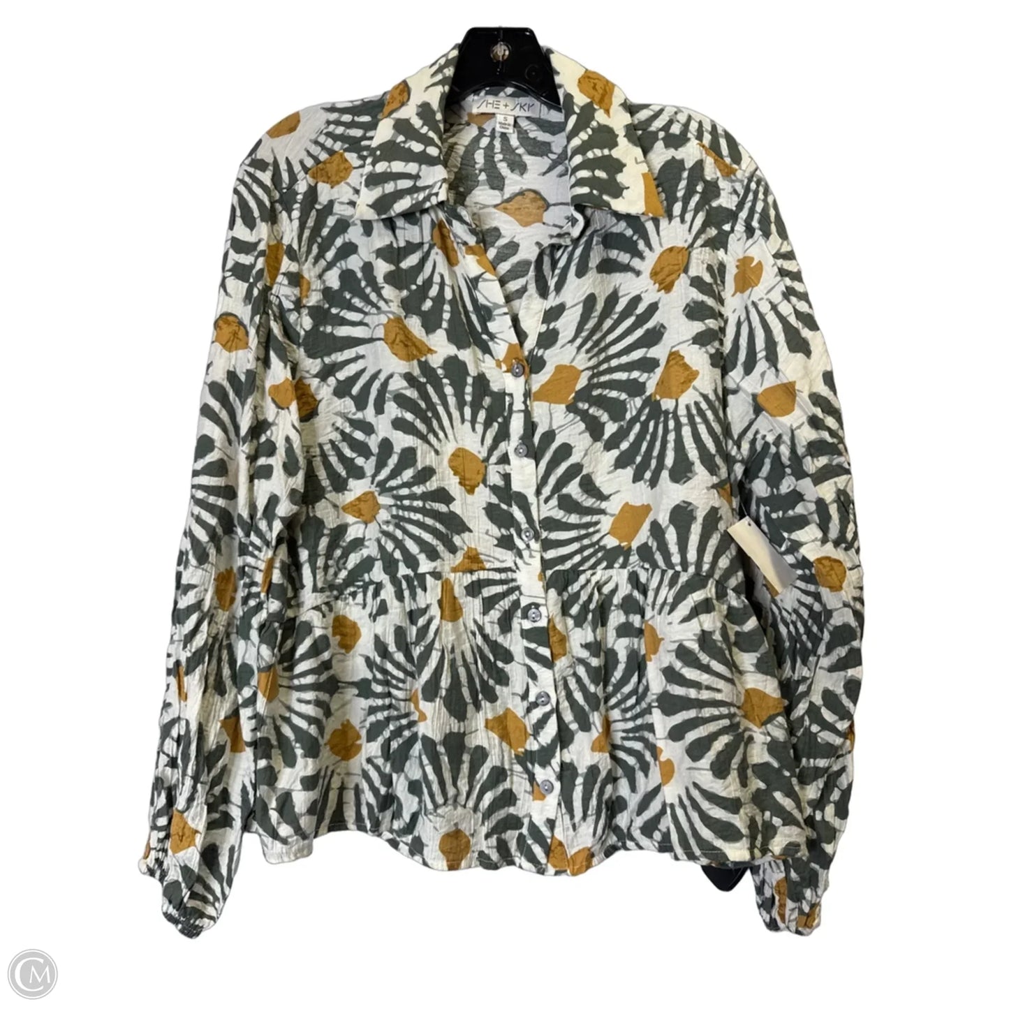 Top Long Sleeve By She + Sky In Cream & Green, Size: S