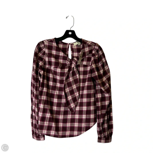 Top Long Sleeve By Loft In Plaid Pattern, Size: Xs