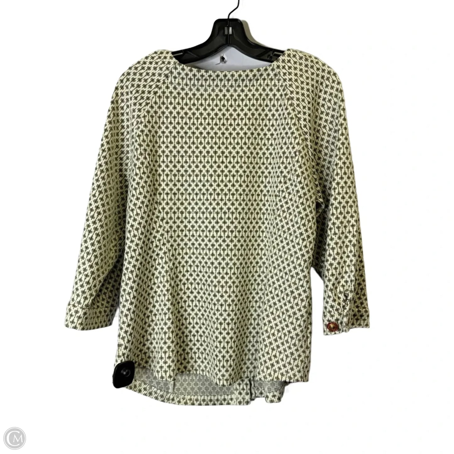 Jacket Shirt By Anthropologie In Cream & Green, Size: Xl
