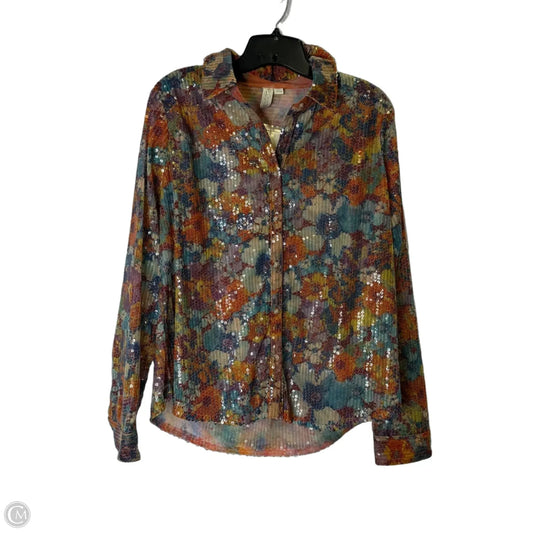 Blouse Long Sleeve By Cato In Blue & Orange, Size: L
