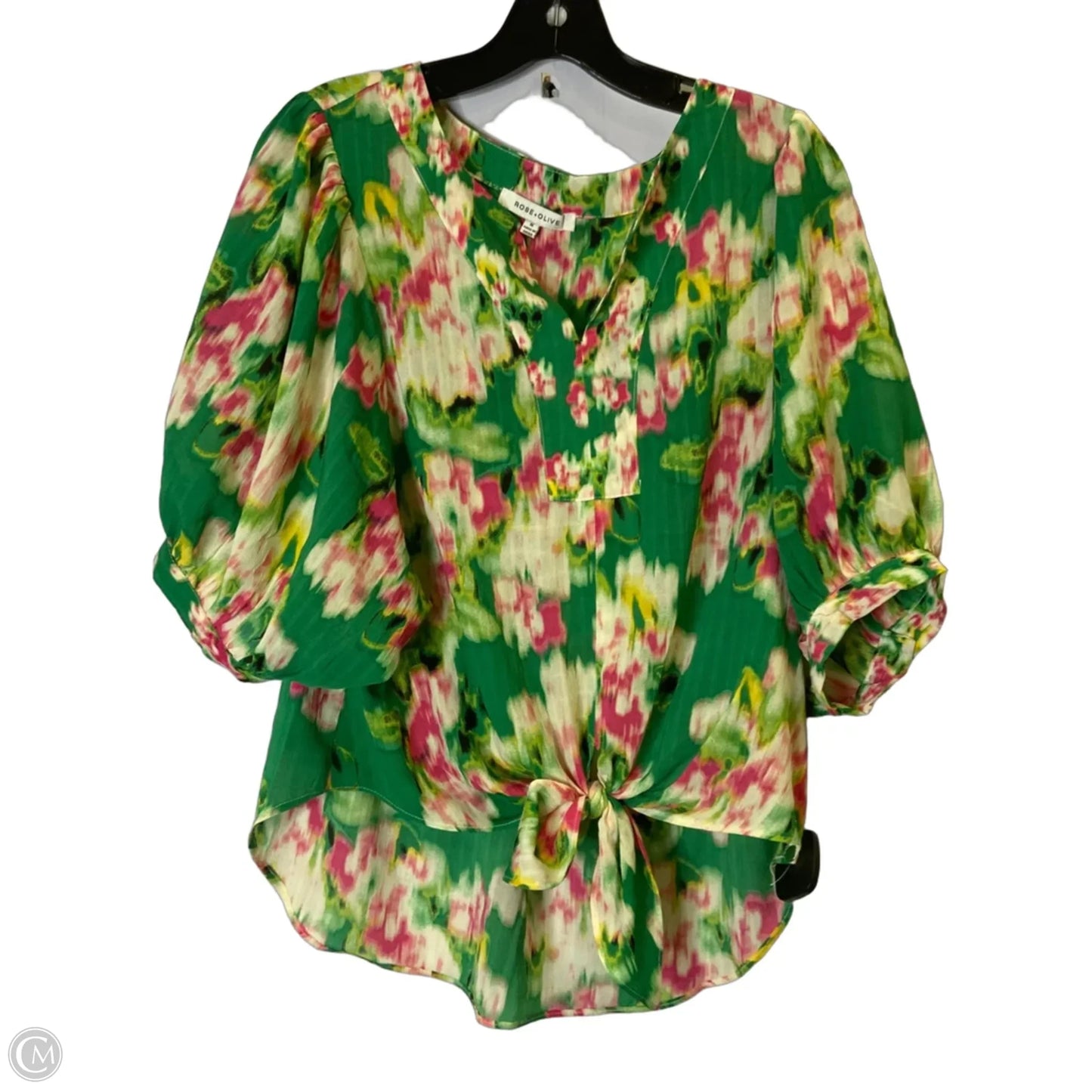 Blouse Short Sleeve By Rose And Olive In Green & Pink, Size: M