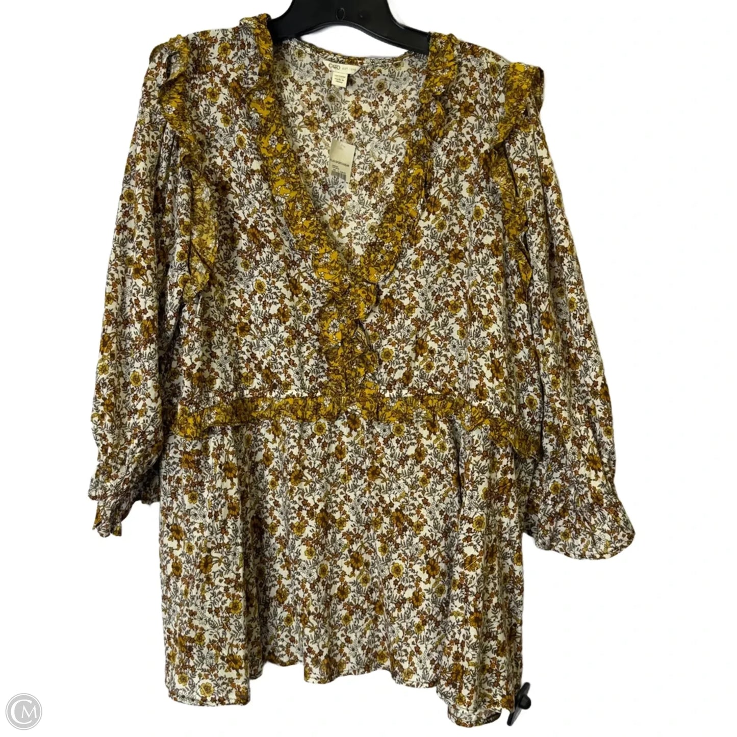 Blouse Long Sleeve By Cato In Floral Print, Size: 14