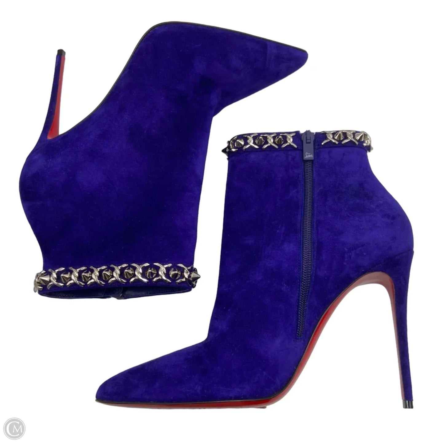 Boots Luxury Designer By Christian Louboutin In Blue, Size: 10