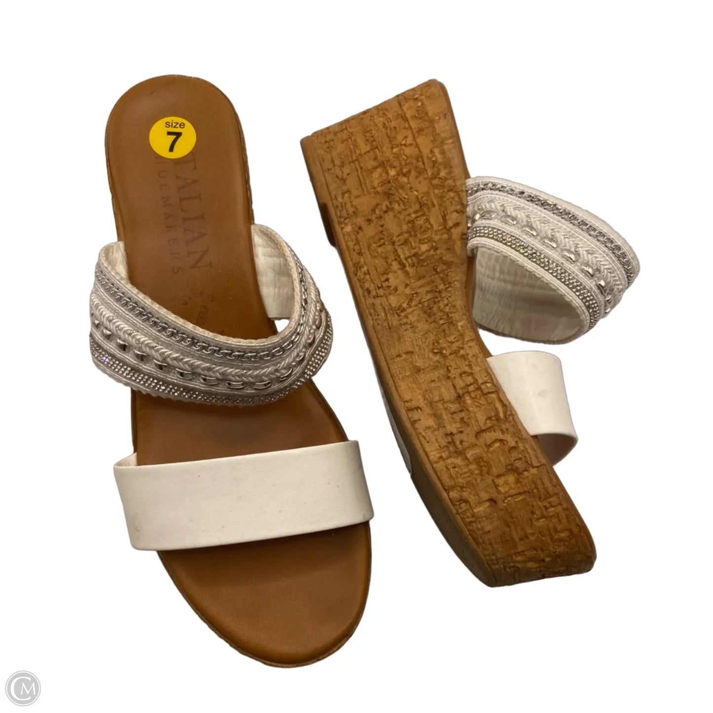Sandals Heels Wedge By Italian Shoemakers In White, Size: 7