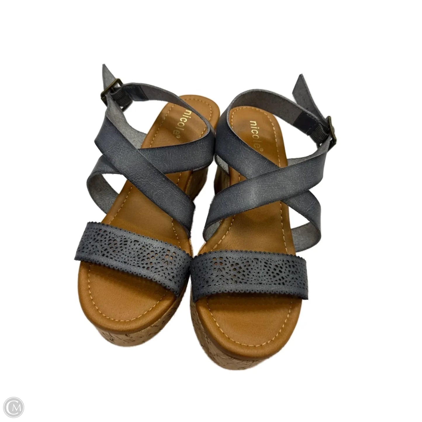 Sandals Heels Wedge By Nicole In Blue, Size: 7.5