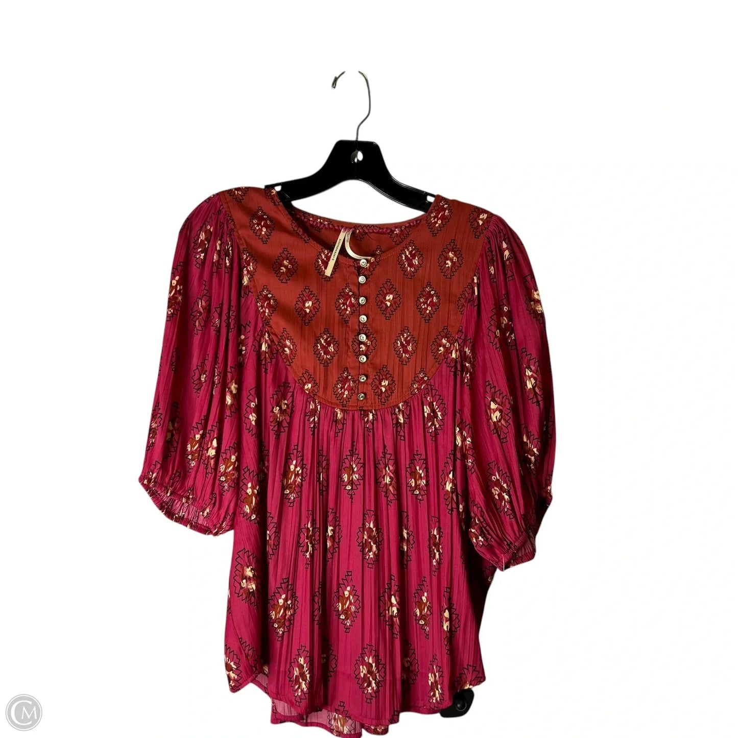 Blouse Short Sleeve By Anthropologie In Pink, Size: L