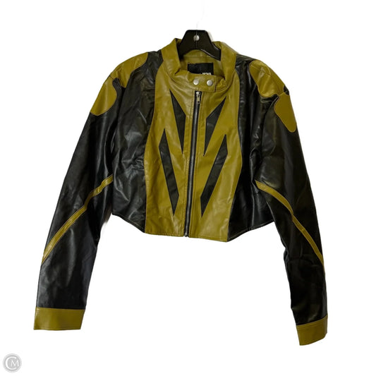 Jacket Moto By Fashion Nova In Brown & Green, Size: L